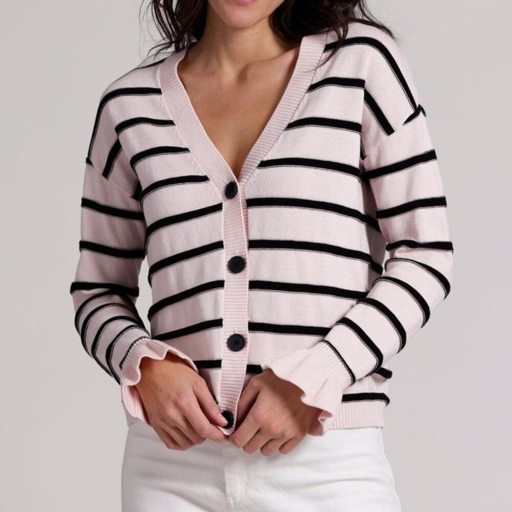NWT Minnie Rose Button Up Striped Cotton Cardigan Sweater Ruffle Wrist Size S